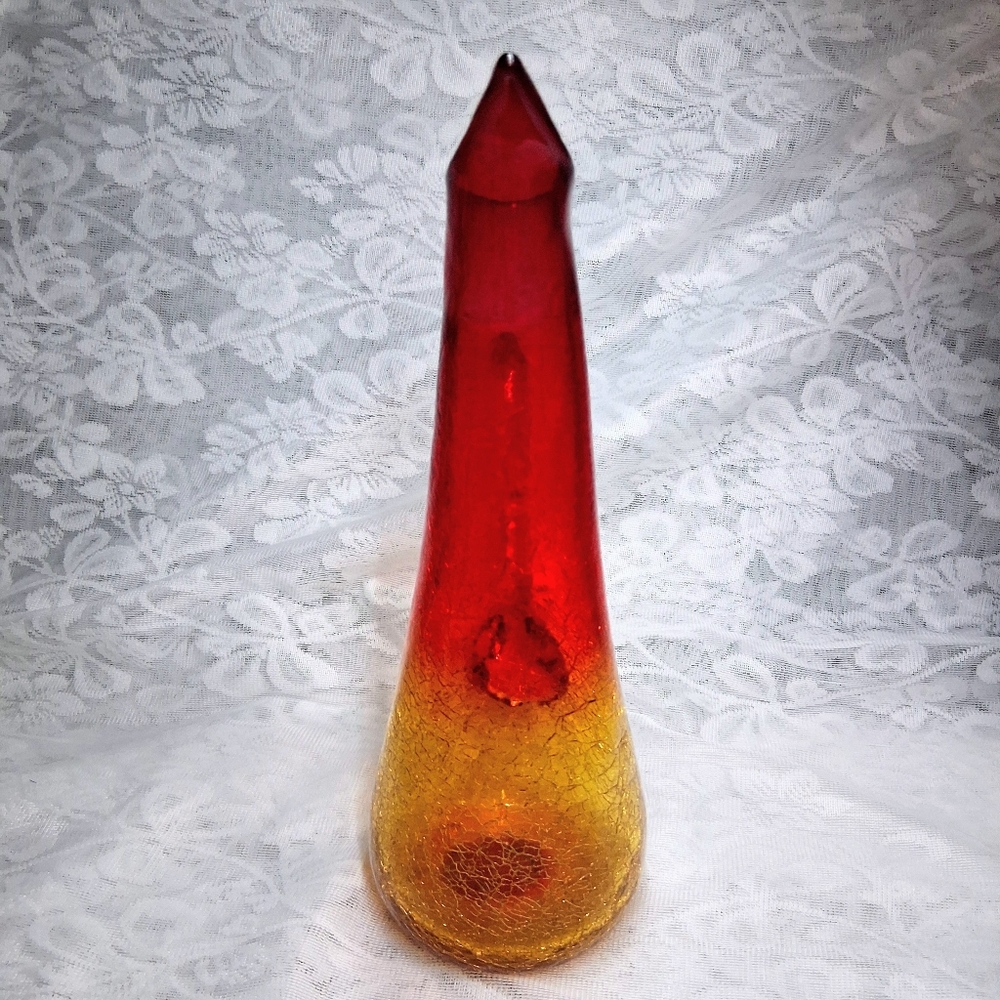 Vintage Amberina Crackle Glass Pitcher MCM Hand-Blown Art Glass 12" - Picture 8 of 16